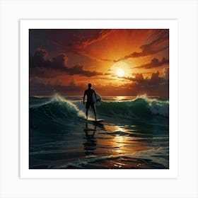 Surfer At Sunset 1 Art Print