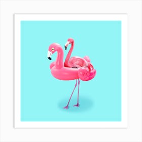 Flamingo On Vacation Square Art Print