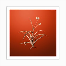 Gold Botanical Spiderwort on Tomato Red Art Print