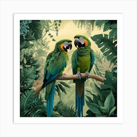 Green Jungle Parakeets (3) Art Print