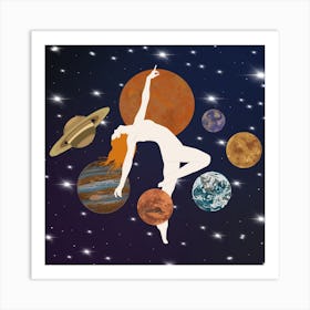 Woman dancing with the universe Art Print