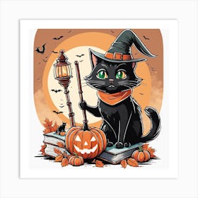 Cute Cat Halloween Pumpkin (29) Art Print