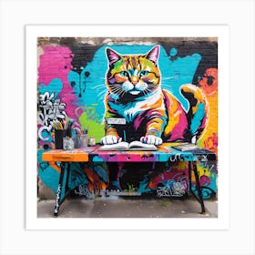 Cat On A Desk Art Print