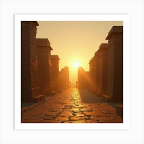 A Scenic View Of The Temple Of Karnak Bathed In Golden Sunlight At Dawn Art Print