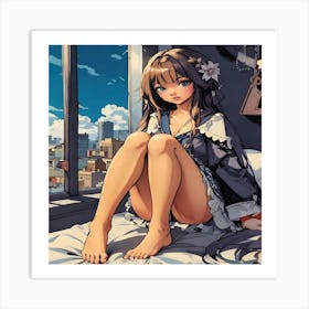 Anime Girl Sitting On Bed-Drucke 07.12.2024--e3a149 Art Print