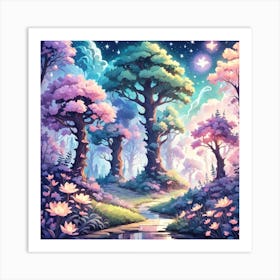 A Fantasy Forest With Twinkling Stars In Pastel Tone Square Composition 421 Art Print