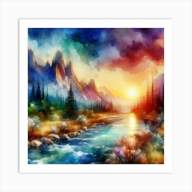 Watercolor Landscape Painting 2 Art Print