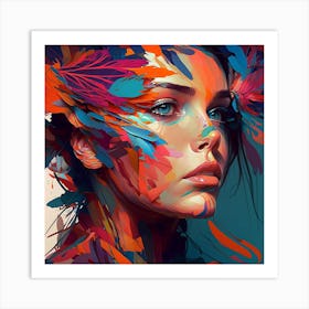 Feathers And Flowers Abstract Portrait Art Print