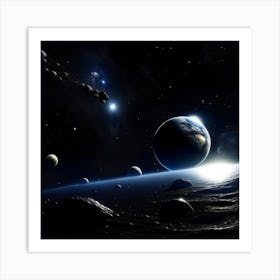 Space Scene With Planets And Stars Art Print
