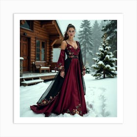 Woman In A Burgundy Dress Art Print