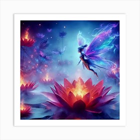 Fairy On Lotus Art Print