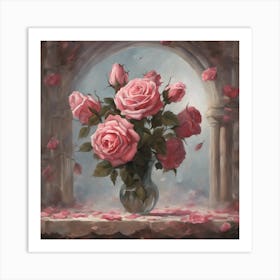 Pink Roses In A Vase 1 Art Print