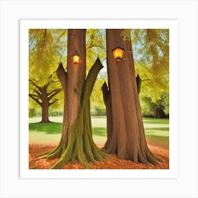 Two Trees With Lanterns Art Print