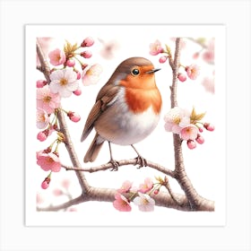 Robin In Cherry Blossoms Art Print