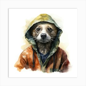 Watercolour Cartoon Ferret In A Hoodie 2 Art Print