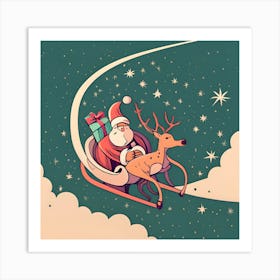Santa Claus in Sleigh Minimalistic Drawing Art Print