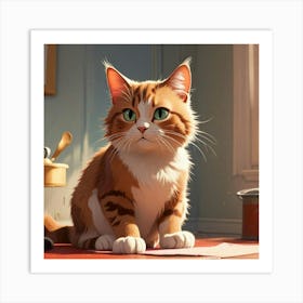 Cat Sitting On The Floor Art Print