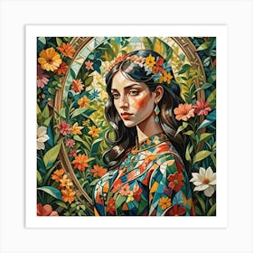 Woman In A Flower Garden Art Print