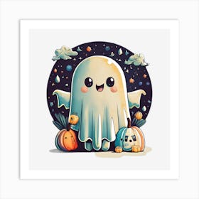 Ghost With Pumpkins Art Print