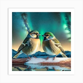 Firefly A Modern Illustration Of 2 Beautiful Sparrows Together In Neutral Colors Of Taupe, Gray, Tan (73) Art Print