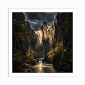 Waterfall In The Mountains Art Print