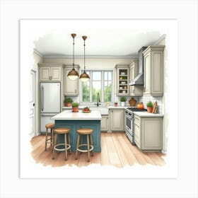 Charming Kitchen Watercolor, Classic With Modern Elements 1 Art Print