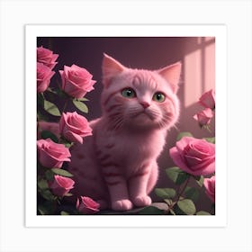 Pink Cat Roses Art Print