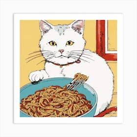 Cat With Spaghetti Art Print