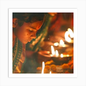 Young Girl Lighting Candles Art Print