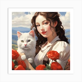 Girl Holding A Cat Art Print