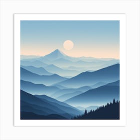 Misty mountains background in blue tone 45 Art Print