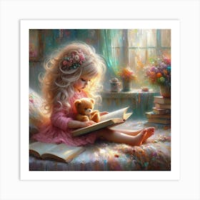 Little Girl Reading A Book 7 Art Print