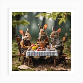 Rabbits At The Table Art Print