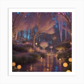 Fairytale Forest At Night Art Print