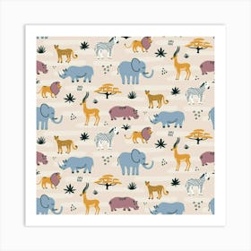 Wild Animals Seamless Pattern Art Print