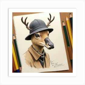 Deer In A Hat Art Print