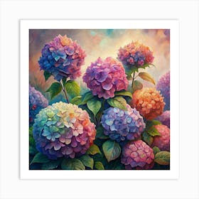 Colorful Watercolor Painting Of Hydrangeas Art Print