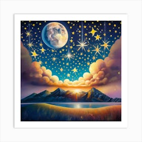 Moon And Stars Art Print