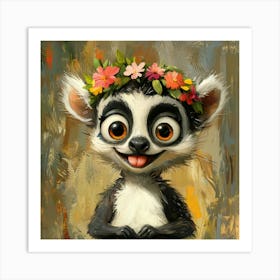 Lemur With Flower Crown 2 Poster