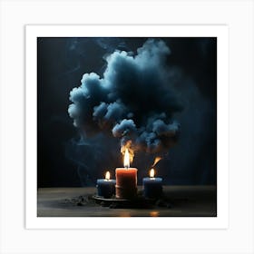 Default The Image Shows Three Burning Candles In The Backgroun 0 1 Art Print