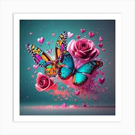 Butterfly And Roses Art Print