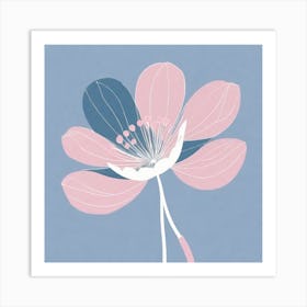 A White And Pink Flower In Minimalist Style Square Composition 291 Art Print