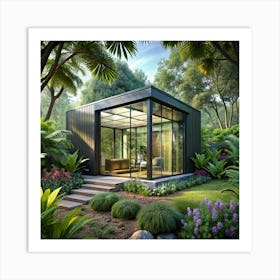 Glass House In A Lush Garden 1 Art Print