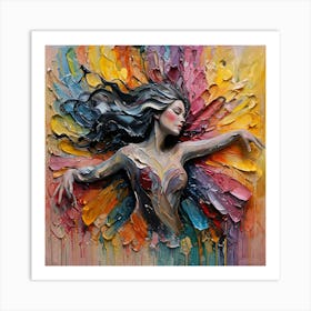 Abstract Of Impressionistic of a Graceful Woman with Vibrant Colors and Textured Brushstrokes Art Print