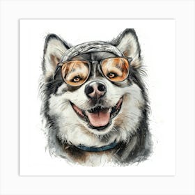 Husky Dog With Glasses 4 Art Print