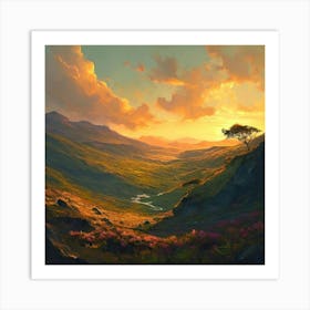 Landscape Bathed In The Rich Shades Of Olive Green And Burnt Sienna Shadowing Through Art Print