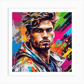 Man With Colorful Paint Splatters Art Print