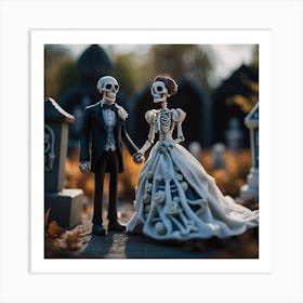 Skeleton Bride And Groom claymation Art Print