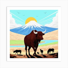 Bulls In The Mountains 10 Art Print