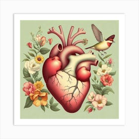 Heart With Birds And Flowers 2 Art Print